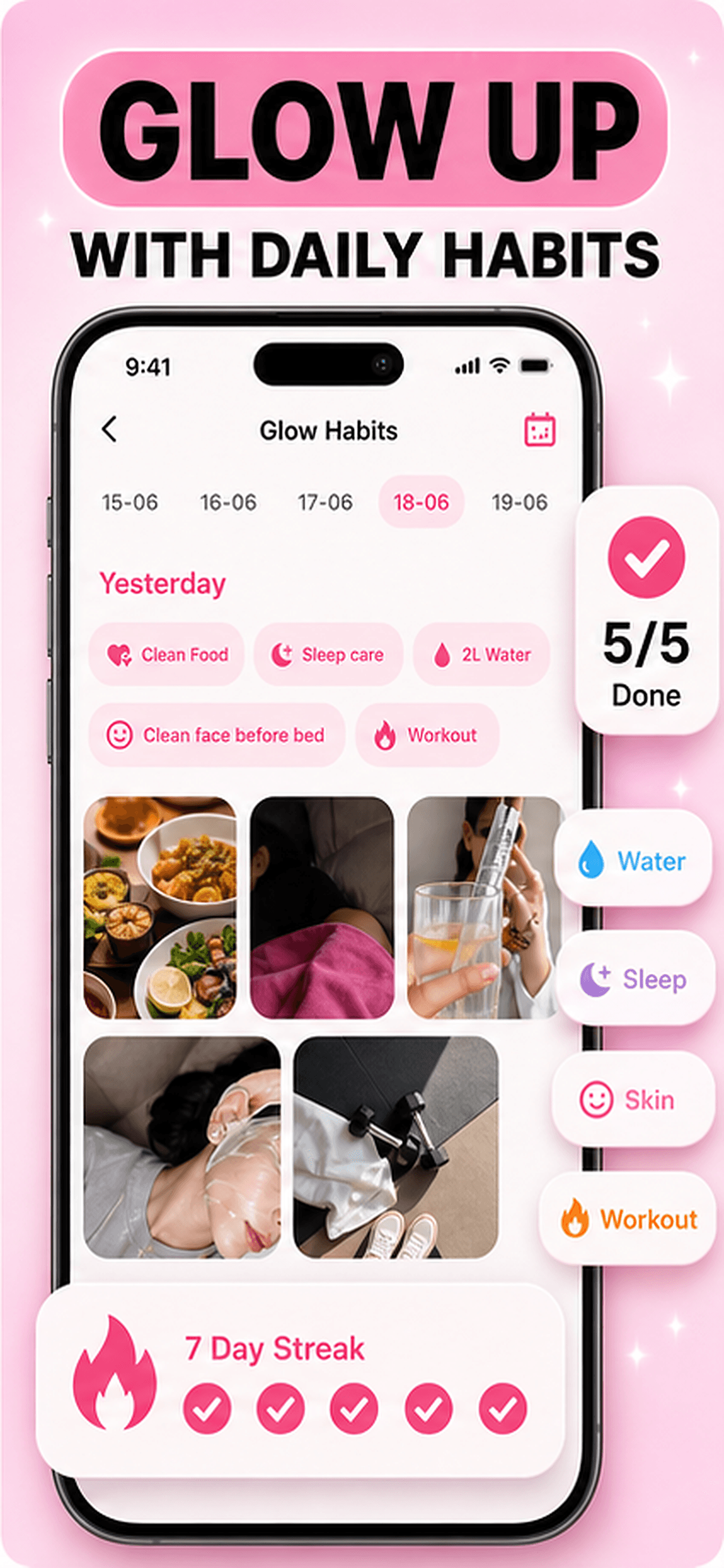 Aura Face Glow Habits screen